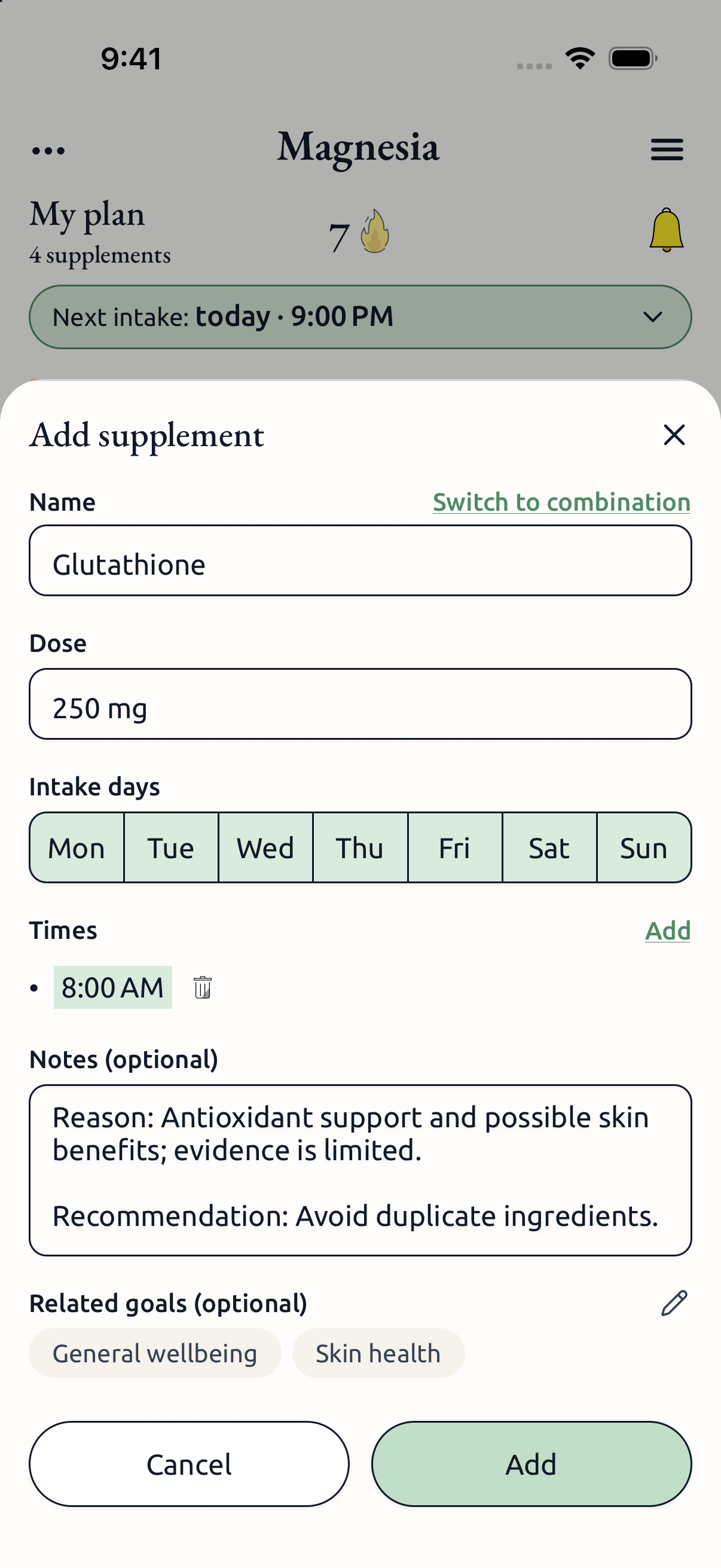 Add supplement form