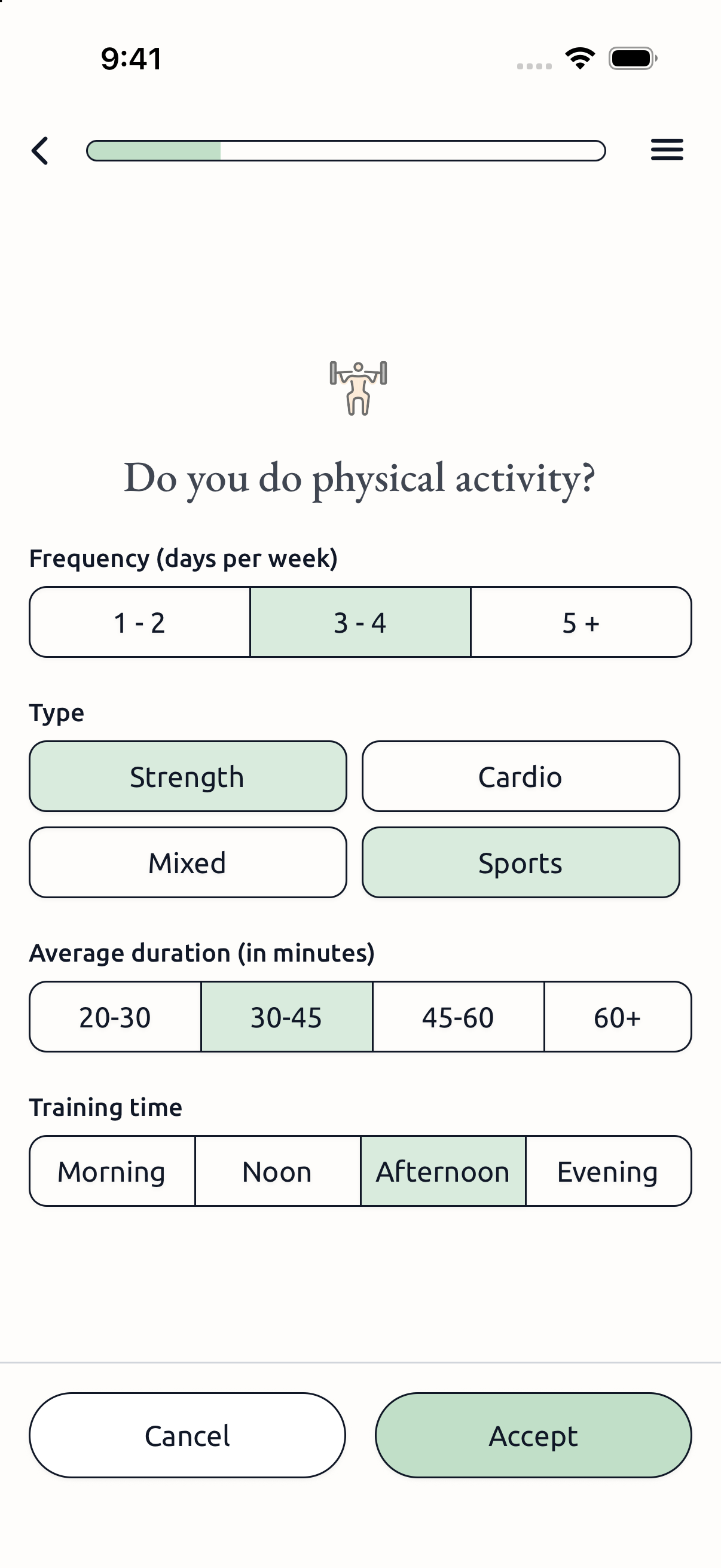 Physical activity onboarding