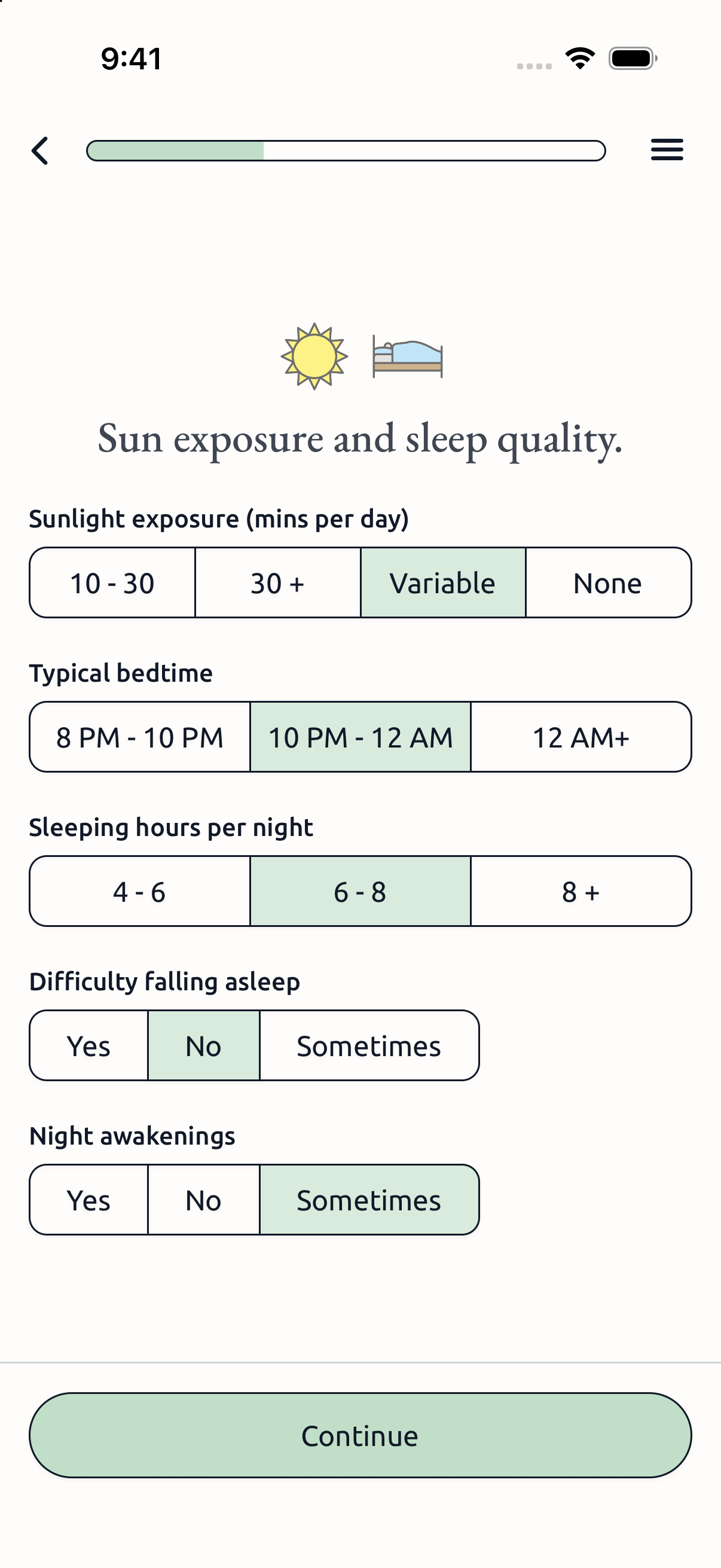 Sleep and sunlight onboarding