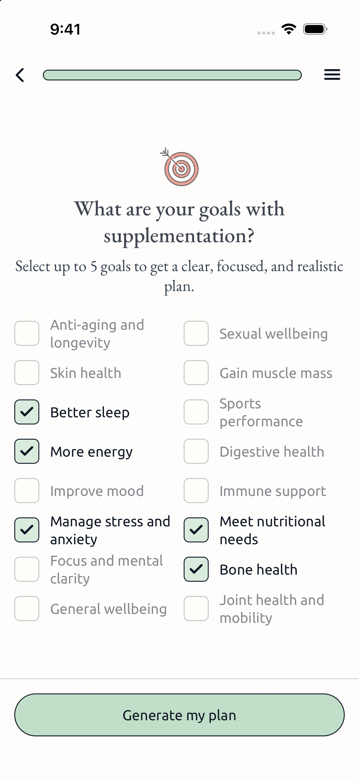 Supplement goals